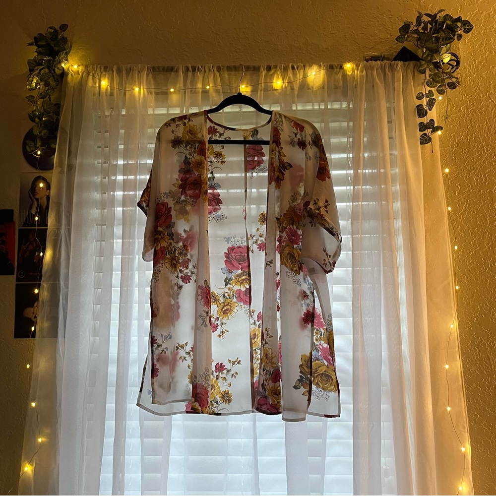 White with Pink, Blue, and Yellow Flower Cardigan
